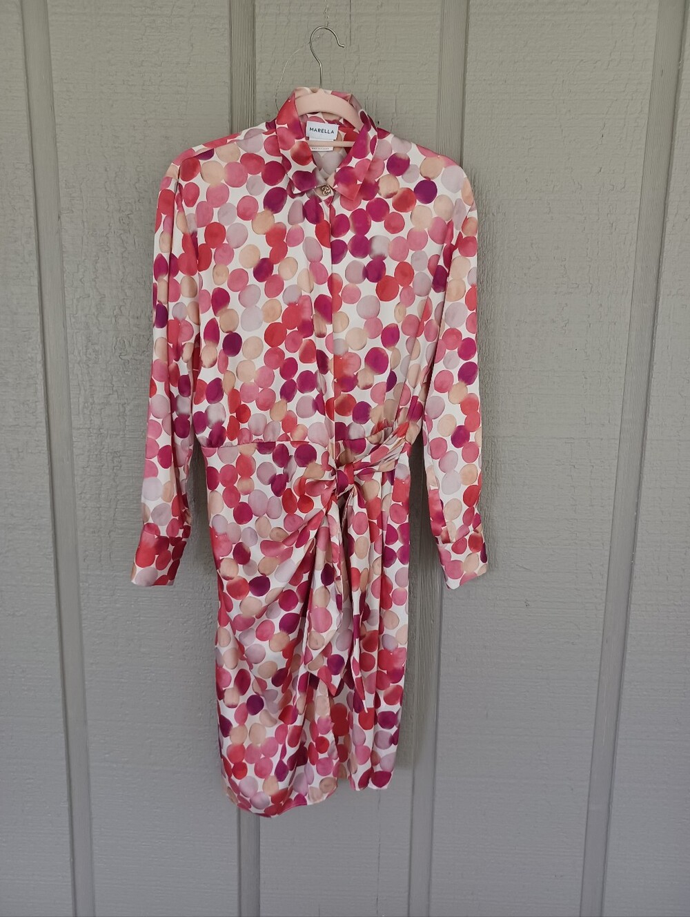 Marella Tritone Printed Dress Size 8 Women Long Sleeve Tie Waist